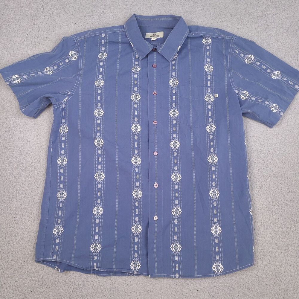 Solitude Shirt Mens Large Blue Tribal Hawaiian‎ Camp Button Up Short Sleeve